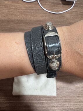 Balenciaga Triple Tour Grey Leather Wrap Bracelet